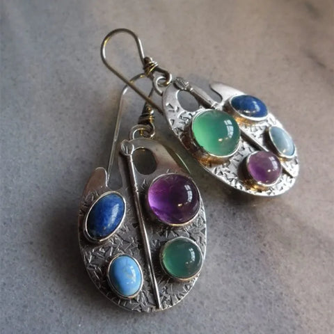 Multicolor Stone Indian Jewelry Dangle Earrings Ethnic Tribal Drop Hook Earrings