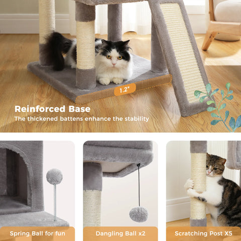 Árbol para gatos, torre alta para gatos con condominio para gatos grande, cama con percha acogedora, postes para rascar, juguetes para gatos