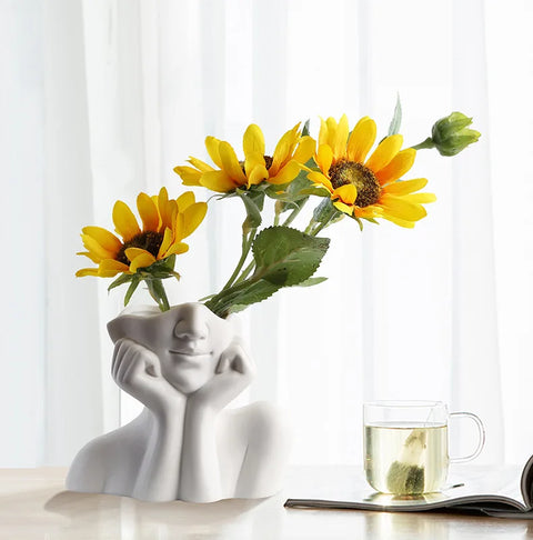 Nordic Style Flower Vase Women Body Half Face Flower Pot Vase Ceramic Art Crafts