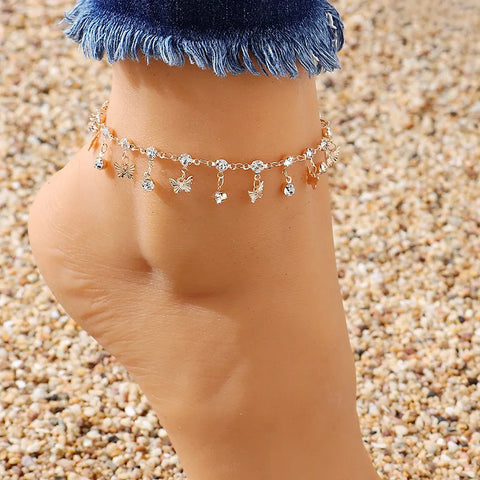 Vintage Boho Rhinestone Pendant Anklet For Women Bohemian Anklets On