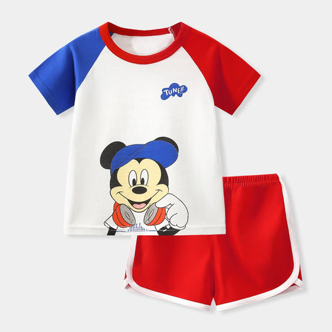 Conjunto de camiseta y pantalones cortos de dibujos animados, ropa de pijama para niños