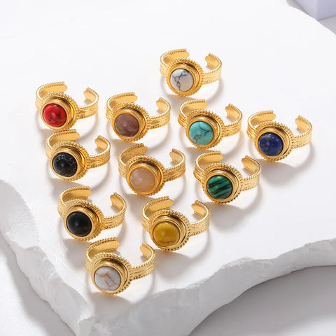 Resizable Stainless Steel Rings with Natural Stones