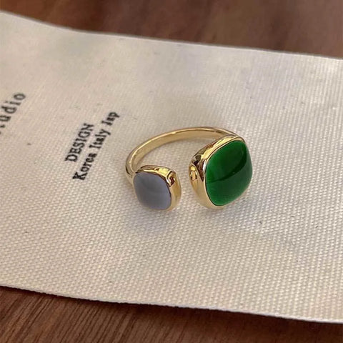 Emerald Stainless Steel Rings Luxury Geometric Adjustable