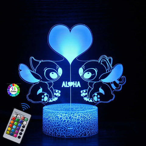 Lilo &amp; Stitch 3D Night Light 16 cores com luz LED acrílica que muda de cor