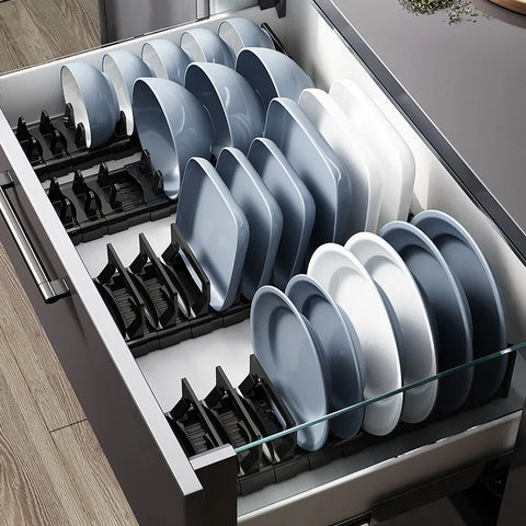Under Cabinet Drawer Bowls Plate Storage Holder Retractable Countertop Sink Supplies Shelf  Kitchen Adjustable Dish Rack Shelves