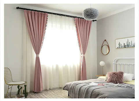 Rosa cortinas blackout para sala de estar algodão linho cortinas modernas para meninas quarto sombreamento janela personalizado decoração casa