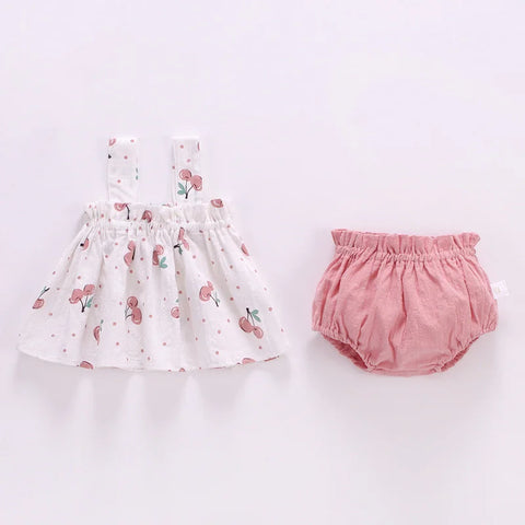 Conjunto de ropa para bebé recién nacido, para niña, estampado, minivestido y pantalones cortos, 2 piezas