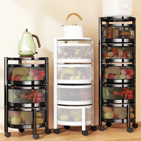 Soportes de cocina, estantería para verduras, estante de almacenamiento giratorio multifuncional para frutas, cesta de suelo, cesta de verduras multicapa redonda