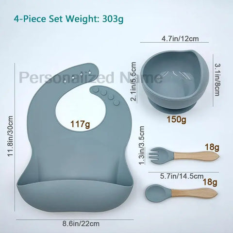 Conjunto de alimentação de bebê com nome personalizado, ventosa de silicone para crianças, tigela, colher, garfo, talheres, tigela de alimentação de bebê