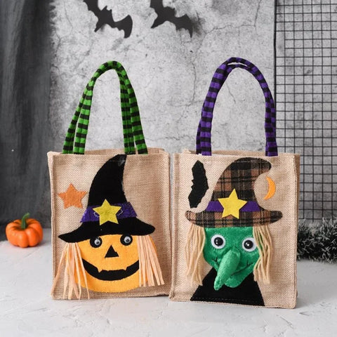 Bolsa de tela no tejida para regalo de Halloween, sombrero negro, calabaza, bruja, terror, fantasma, festival, fiesta, truco o trato, feliz día de Halloween, decoración