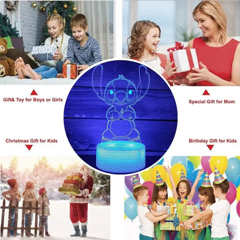 Lilo &amp; Stitch 3D Night Light 16 cores com luz LED acrílica que muda de cor