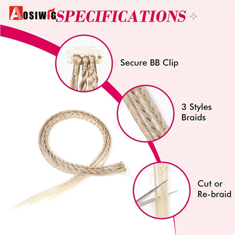 Braid Clip in Hair Extensions Braids Long Synthetic Hairpieces