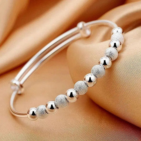 Adjustable bracelet with balls in 925 silver-color