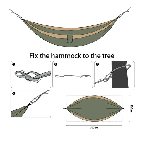 Rede de acampamento para jardim ao ar livre para duas pessoas, pára-quedas leve, nylon, viagem, caminhadas, balanço, pendurar, cama de dormir