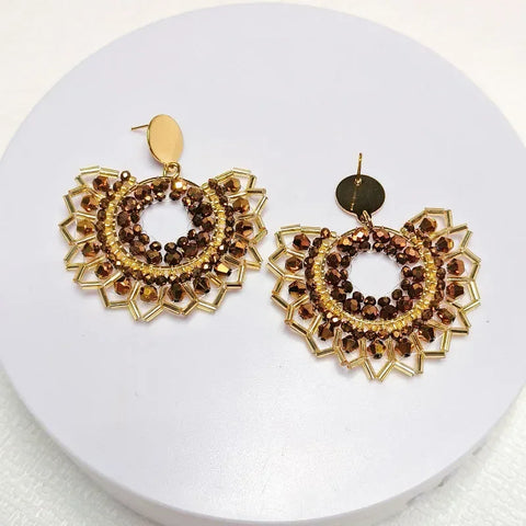 Bohemia Original Handmade Round Crystal Rice Bead Earrings