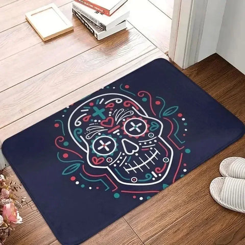 Alfombrilla de suelo con diseño de calavera de azúcar del Día de los Muertos, antideslizante, para decoración del hogar, baño, cocina, lavable, para sala de estar, pasillo, entrada