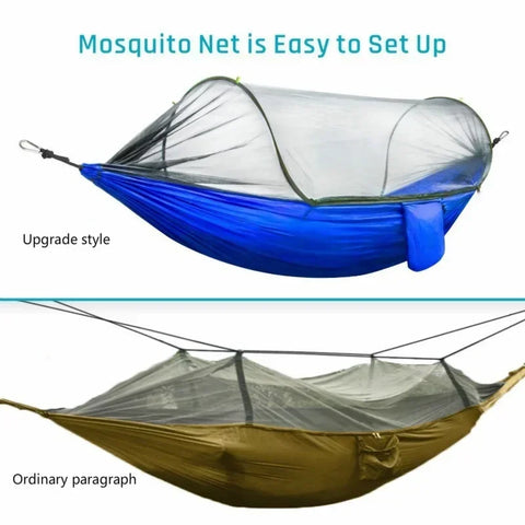 Hamaca para acampar con mosquitera, luz emergente, hamacas portátiles de paracaídas para exteriores, columpio, hamaca para dormir, material para acampar