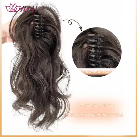 Peluca sintética con cola de caballo ondulada en cascada para niña, dulce pinza para sujetar, cabello natural