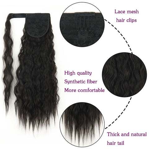 Synthetic Corn Wavy Long Ponytail For Women Hairpiece Wrap Around Hairpiece Hair Extensions