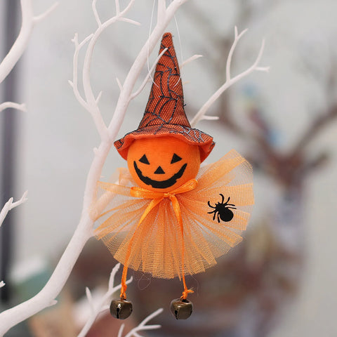 Muñecos de tela pequeños de bruja fantasma, adornos colgantes de Halloween, araña de malla, colgantes de pared de árbol, decoración de jardín, accesorios de fiesta DIY