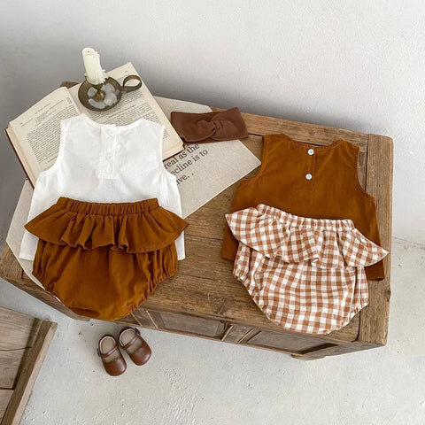 Roupas de verão para bebês meninas, lindos recém-nascidos, crianças, sem mangas, estampa de urso, tops, bloomers, shorts, 2 peças, conjunto de roupas