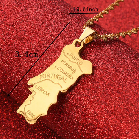 Necklace Stainless Steel Portugal Map Pendant Necklace Chain Women Enamel Jewelry Portuguese