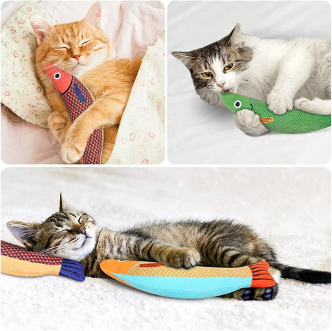 Juguete para gatos con forma de pez de simulación en 3D, almohada con sonido interactivo para morder gatos