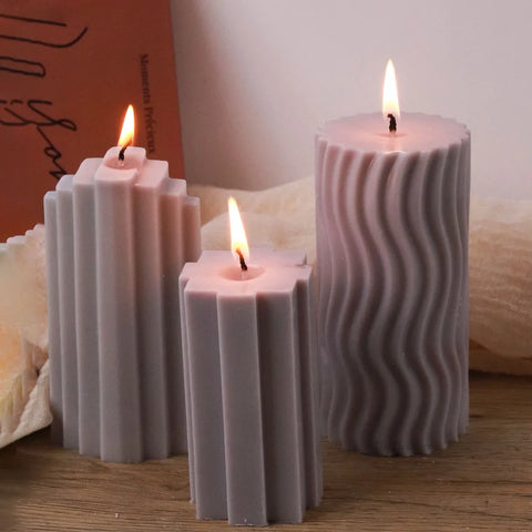 Striped Cylindrical Silicone Candle Mold DIY Handmade Scented Candle Soap Craft Molds Resin Plaster Making Home Dinner Decor
