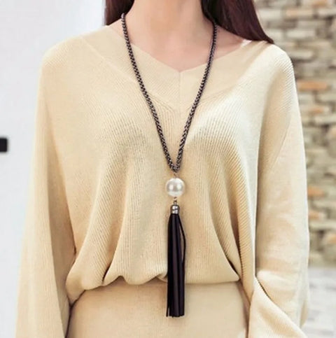 Tassel Pendant Sweater Chain Long Beads Necklace for Women Girls Fashion Jewelry Gift wholesale