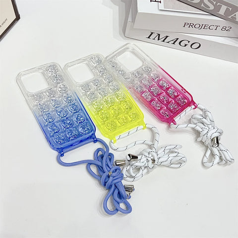 Gradient Color Long Strap Crossbody Case for iPhone 15 Pro Max 7G 8G XR XS Max 11 Pro 12 13 Mini 14 Plus Crystal Defender Cover