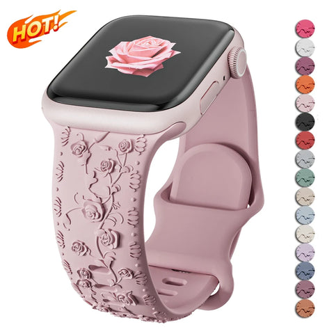 Pulseira de silicone gravada em rosa para apple watch ultra sport, pulseira para iwatch série 8 7 9 6 5 43