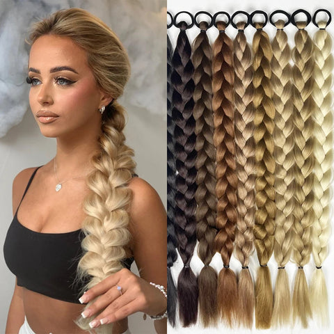 Synthetic Long Twist Braid Ponytail Extensions With Rubber Band 24 Inch For Women Daily Use