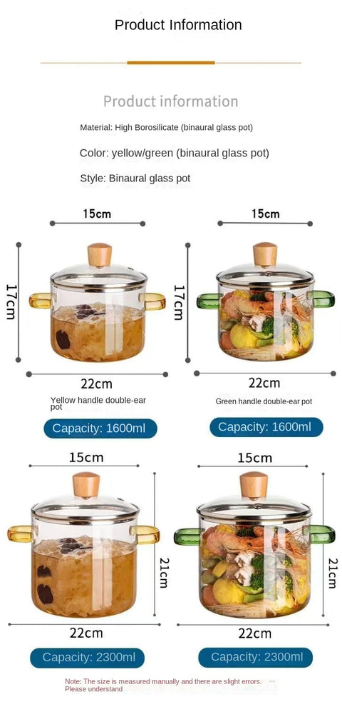 Fine Stewed Dial Cooking Pots Glass Band Cover Thick Bottom Pots Clear Cooking Ustenes Of Cuisine Double Ear Handle Glass Pan