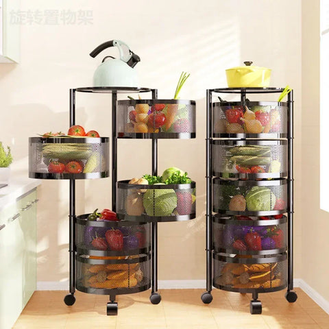 Soportes de cocina, estantería para verduras, estante de almacenamiento giratorio multifuncional para frutas, cesta de suelo, cesta de verduras multicapa redonda