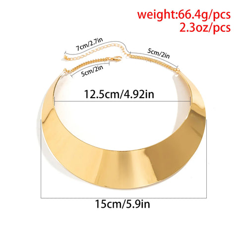 Exquisite Metal Choker Necklace Gold Silver Color Smooth Wide Chain