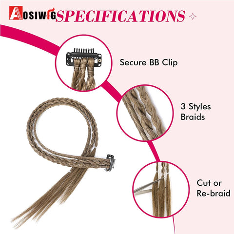 Extensiones de cabello con clip trenzado, 2 piezas, trenzas largas, postizos sintéticos