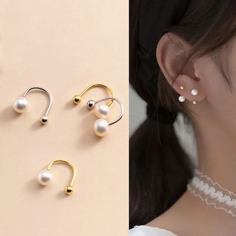 Stainless Steel Screw Bead Pearl Small Hoop Earrings Heggie Hoops Arc