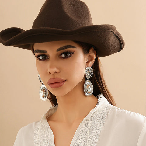 Pendientes grandes con forma de sombrero de vaquero de diseño creativo