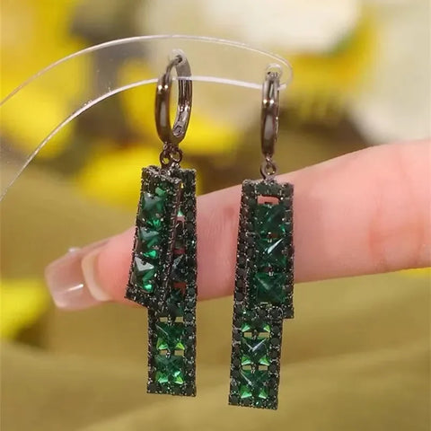 Pendientes de circonio cuadrados verdes Retro franceses para mujer, moda personalizada diaria