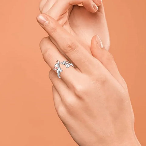 Anillo ajustable con circonitas y corazón de amor entre madre e hijo, con bonito elefante