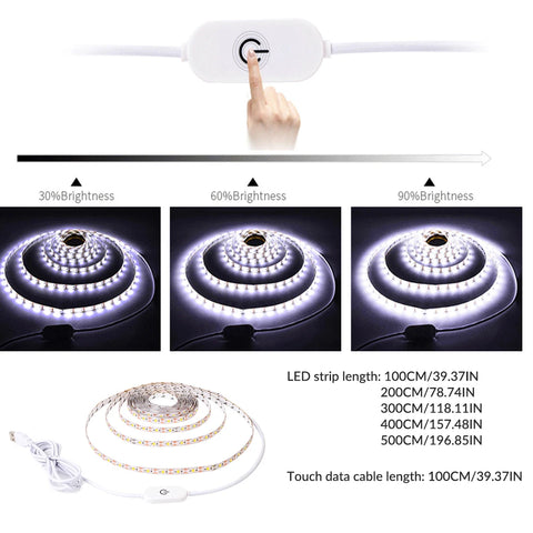 Conjunto de tiras de LED com interruptor de toque Iluminação branca quente para decoração de casa