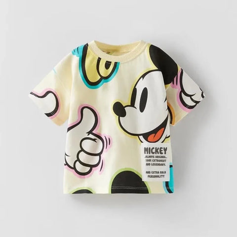 Camiseta com estampa de Mickey e Pato Donald para bebês meninos com gola redonda