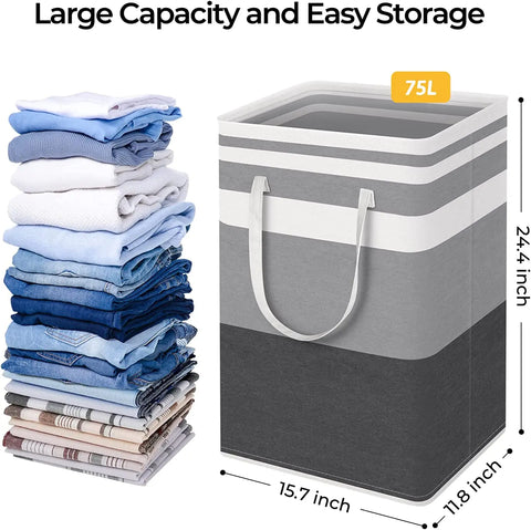 Large Laundry Basket, Freestanding, Collapsible Clothes Hamper with Handles