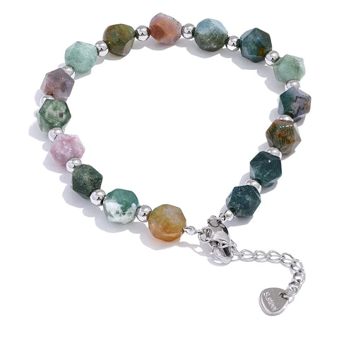 Waterproof Handmade Stainless Steel Indian Agate Natural Stone Bracelet