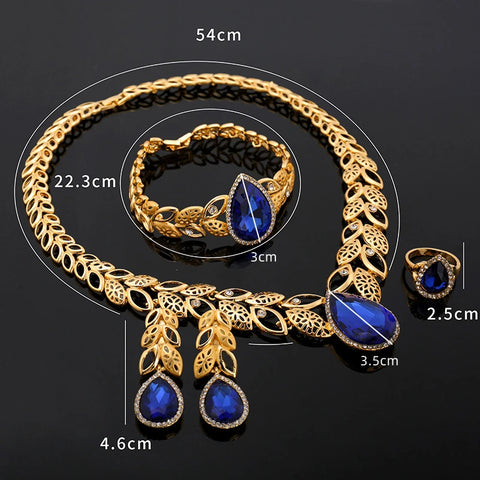 Conjunto de joyas africanas bañadas en oro de 18 quilates para mujer, collar brillante, pendientes, anillo y pulsera