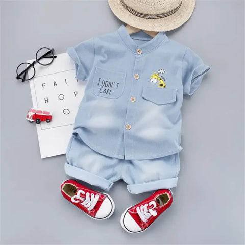 Novo verão bebê meninos denim roupas crianças casual camisa de manga curta shorts 2 pçs/set crianças roupas esportivas da criança moda wear