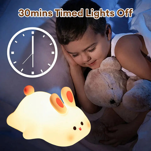 Coelho bonito silicone lâmpada noturna sensor de toque grande rosto coelho pat luz noturna temporizador usb recarregável luz para crianças presente