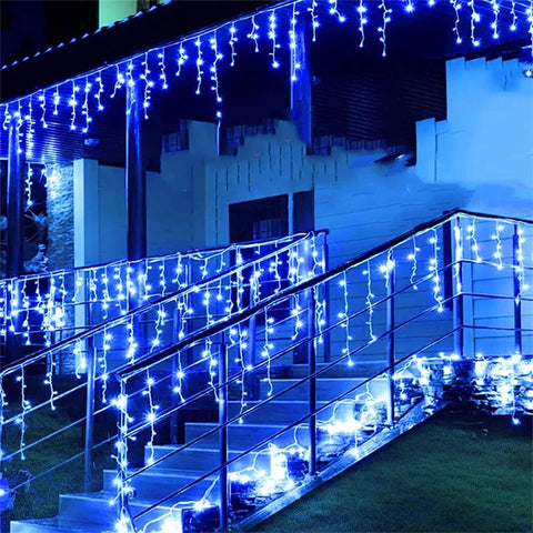 Luzes de Natal Cachoeira Decoração ao ar livre 5M Droop 0,4-0,6m Luzes LED Cortina Luzes de corda Festa Ggarden Eaves Decoração