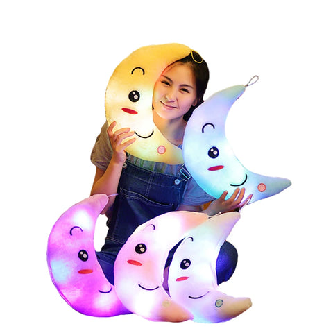 Lua travesseiro brinquedos de pelúcia bonito brinquedo luminoso led luz brilho na boneca escura para crianças