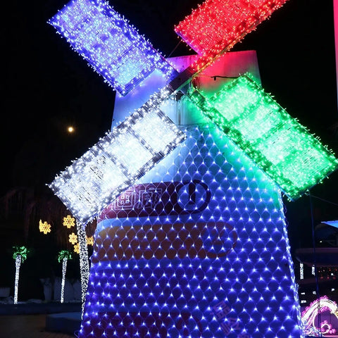 Lámparas de red de pesca LED navideñas, luces de cadena de luces de estrellas, luces navideñas impermeables para exteriores, decoración de arbustos, fiestas en el jardín, Navidad